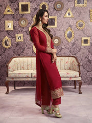 Women Ethnic Motifs Yoke Design Regular Sequinned Kurta with Trousers & With Dupatta