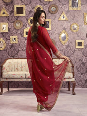 Women Ethnic Motifs Yoke Design Regular Sequinned Kurta with Trousers & With Dupatta