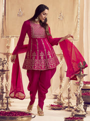 Women Ethnic Motifs Yoke Design Empire Thread Work Kurti with Dhoti Pants & With Dupatta