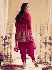 Women Ethnic Motifs Yoke Design Empire Thread Work Kurti with Dhoti Pants & With Dupatta