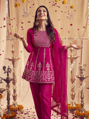 Women Ethnic Motifs Yoke Design Empire Thread Work Kurti with Dhoti Pants & With Dupatta