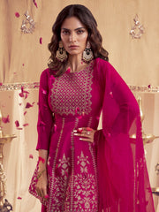 Women Ethnic Motifs Yoke Design Empire Thread Work Kurti with Dhoti Pants & With Dupatta