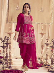 Women Ethnic Motifs Yoke Design Empire Thread Work Kurti with Dhoti Pants & With Dupatta