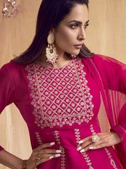 Women Ethnic Motifs Yoke Design Empire Thread Work Kurti with Dhoti Pants & With Dupatta
