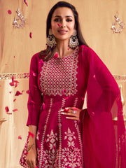 Women Ethnic Motifs Yoke Design Empire Thread Work Kurti with Dhoti Pants & With Dupatta