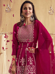Women Ethnic Motifs Yoke Design Empire Thread Work Kurti with Dhoti Pants & With Dupatta