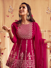 Women Ethnic Motifs Yoke Design Empire Thread Work Kurti with Dhoti Pants & With Dupatta