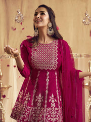 Women Ethnic Motifs Yoke Design Empire Thread Work Kurti with Dhoti Pants & With Dupatta