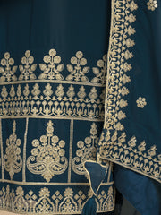 Floral Embroidered Sequinned Georgette Straight Kurta With Trousers & Dupatta