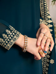 Floral Embroidered Sequinned Georgette Straight Kurta With Trousers & Dupatta