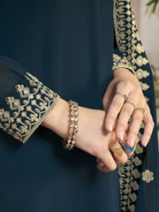 Floral Embroidered Sequinned Georgette Straight Kurta With Trousers & Dupatta