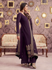 Ethnic Motifs Embroidered Georgette Straight Kurta With Palazzos & Dupatta