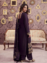 Ethnic Motifs Embroidered Georgette Straight Kurta With Palazzos & Dupatta