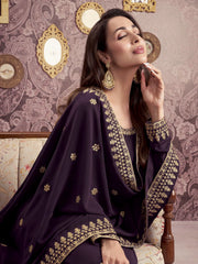 Ethnic Motifs Embroidered Georgette Straight Kurta With Palazzos & Dupatta