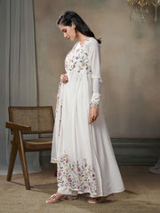 Women Floral Embroidered Pleated Thread Work Kurta with Palazzos & With Dupatta