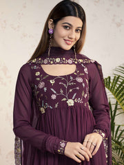 Women Floral Embroidered Pleated Thread Work Kurta with Palazzos & With Dupatta