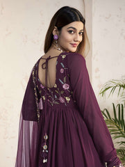 Women Floral Embroidered Pleated Thread Work Kurta with Palazzos & With Dupatta