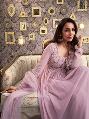 Women Floral Embroidered Pleated Thread Work Kurta with Palazzos & With Dupatta