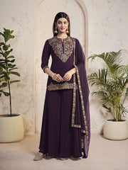 Women Floral Yoke Design Regular Thread Work Top with Palazzos & With Dupatta