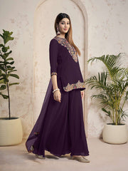 Women Floral Yoke Design Regular Thread Work Top with Palazzos & With Dupatta