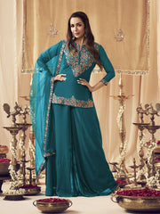 Women Floral Embroidered Regular Thread Work Kurta with Palazzos & With Dupatta