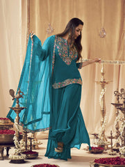 Women Floral Embroidered Regular Thread Work Kurta with Palazzos & With Dupatta