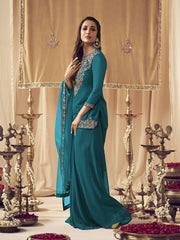 Women Floral Embroidered Regular Thread Work Kurta with Palazzos & With Dupatta