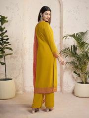 Ethnic Motifs Yoke Design Sequinned Straight Kurta With Palazzos & Dupatta
