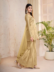 Women Ethnic Motifs Embroidered Regular Sequinned Kurta with Sharara & With Dupatta