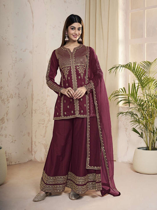 Women Ethnic Motifs Embroidered Regular Sequinned Kurta with Sharara & With Dupatta