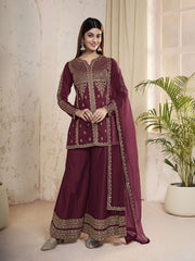 Women Ethnic Motifs Embroidered Regular Sequinned Kurta with Sharara & With Dupatta