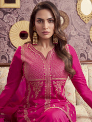 Ethnic Motifs Embroidered Notch Neck Sequinned A-Line Kurta With Sharara & Dupatta
