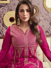 Ethnic Motifs Embroidered Notch Neck Sequinned A-Line Kurta With Sharara & Dupatta