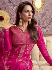 Ethnic Motifs Embroidered Notch Neck Sequinned A-Line Kurta With Sharara & Dupatta