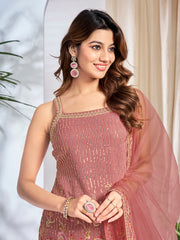 Women Floral Embroidered Regular Thread Work Kurta with Sharara & With Dupatta