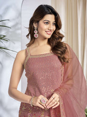 Women Floral Embroidered Regular Thread Work Kurta with Sharara & With Dupatta