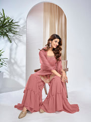 Women Floral Embroidered Regular Thread Work Kurta with Sharara & With Dupatta