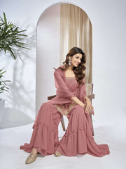 Women Floral Embroidered Regular Thread Work Kurta with Sharara & With Dupatta