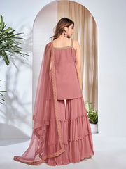 Women Floral Embroidered Regular Thread Work Kurta with Sharara & With Dupatta