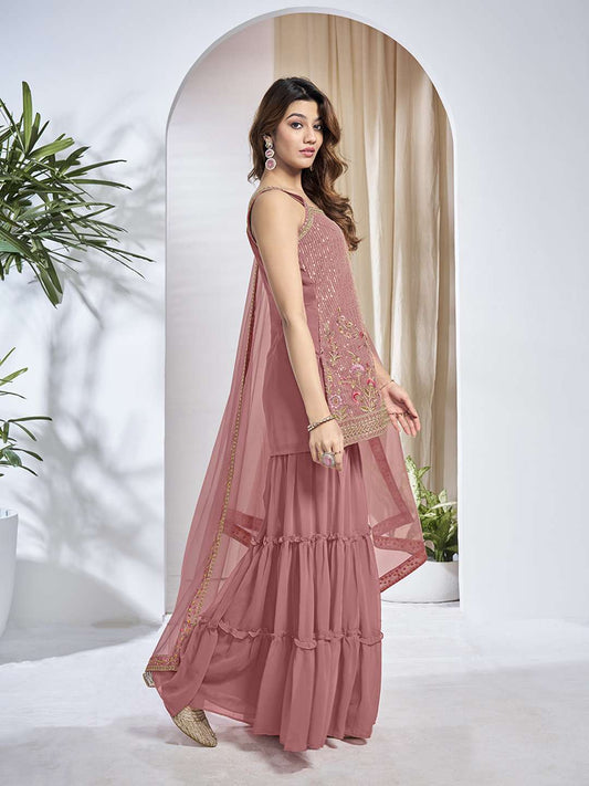 Women Floral Embroidered Regular Thread Work Kurta with Sharara & With Dupatta