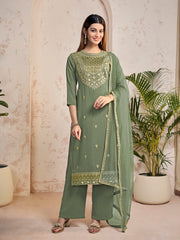 Women Floral Yoke Design Regular Sequinned Kurta with Palazzos & With Dupatta