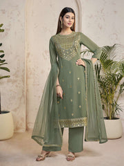 Women Floral Yoke Design Regular Sequinned Kurta with Palazzos & With Dupatta