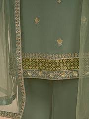 Women Floral Yoke Design Regular Sequinned Kurta with Palazzos & With Dupatta