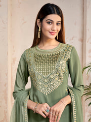 Women Floral Yoke Design Regular Sequinned Kurta with Palazzos & With Dupatta