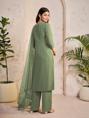 Women Floral Yoke Design Regular Sequinned Kurta with Palazzos & With Dupatta
