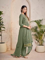 Women Floral Yoke Design Regular Sequinned Kurta with Palazzos & With Dupatta