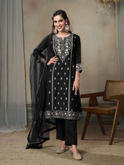 Women Floral Embroidered Regular Sequinned Kurta with Trousers & With Dupatta