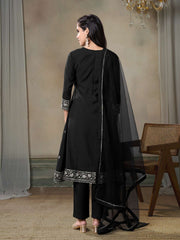 Women Floral Embroidered Regular Sequinned Kurta with Trousers & With Dupatta