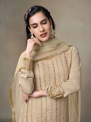 Women Ethnic Motifs Embroidered Regular Thread Work Velvet Kurta with Trousers & With Dupatta