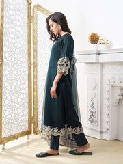 Women Regular Thread Work Velvet Kurta with Trousers & With Dupatta
